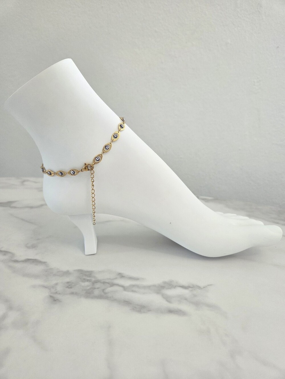 Gold Evil Eye Anklet Stainless Steel Turkish Eye Ankle Bracelet Link Chain - Picture 9 of 13